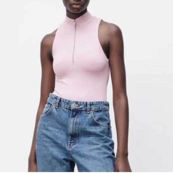 NWT Zara Zippered Pink Bodysuit Size: M - Picture 2 of 4
